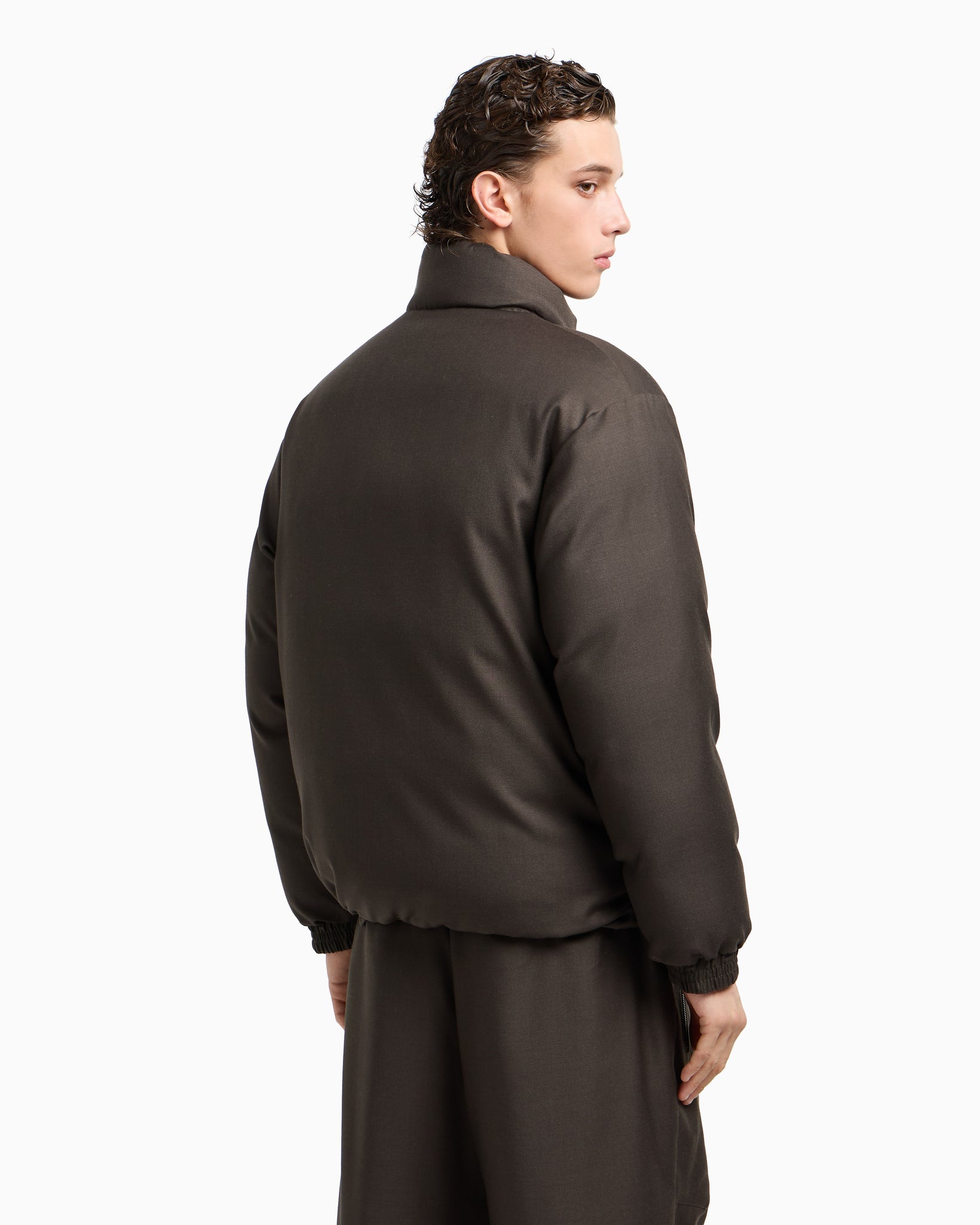 Piumino Reversibile in Twill Misto Lana / Verde
