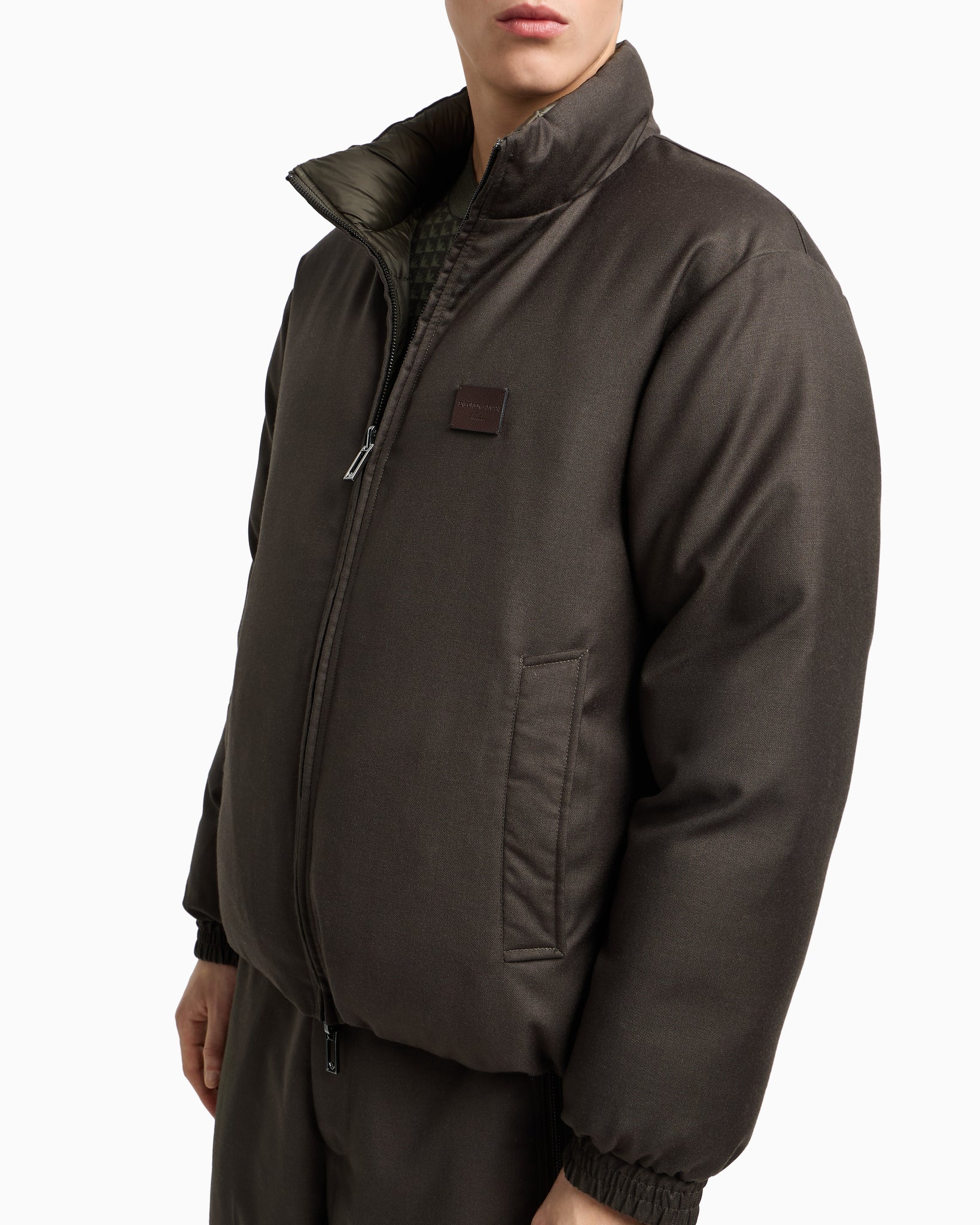 Piumino Reversibile in Twill Misto Lana / Verde