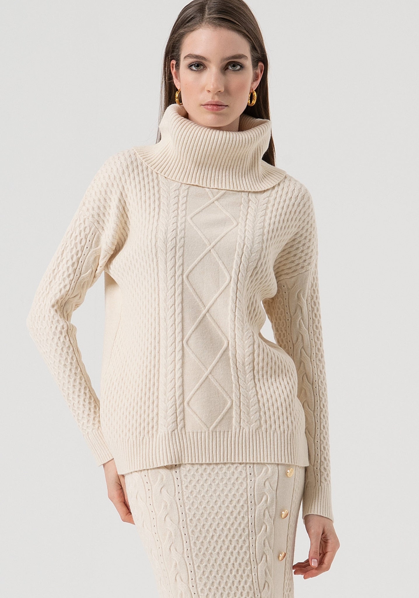 Maglia Loose Fit in Punto Treccia / Avorio