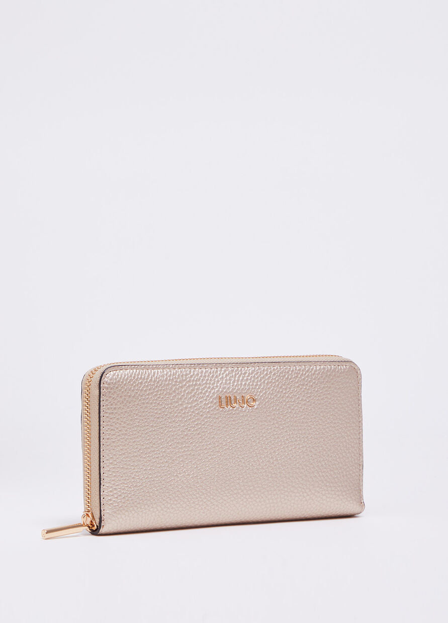 Portafoglio Zip Around con Logo / Oro - Ideal Moda