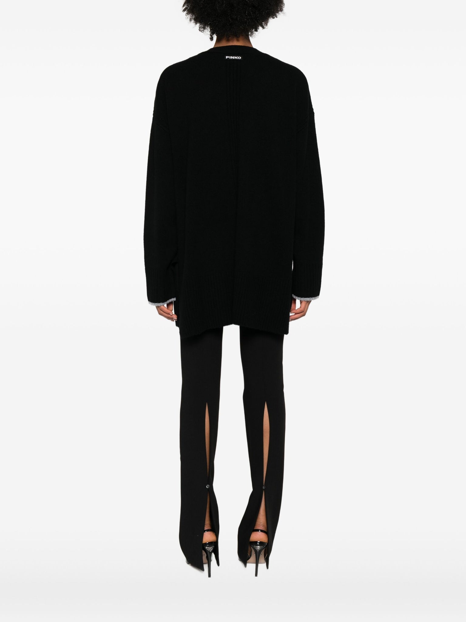 Cardigan Lungo con Scollo a V / Nero - Ideal Moda