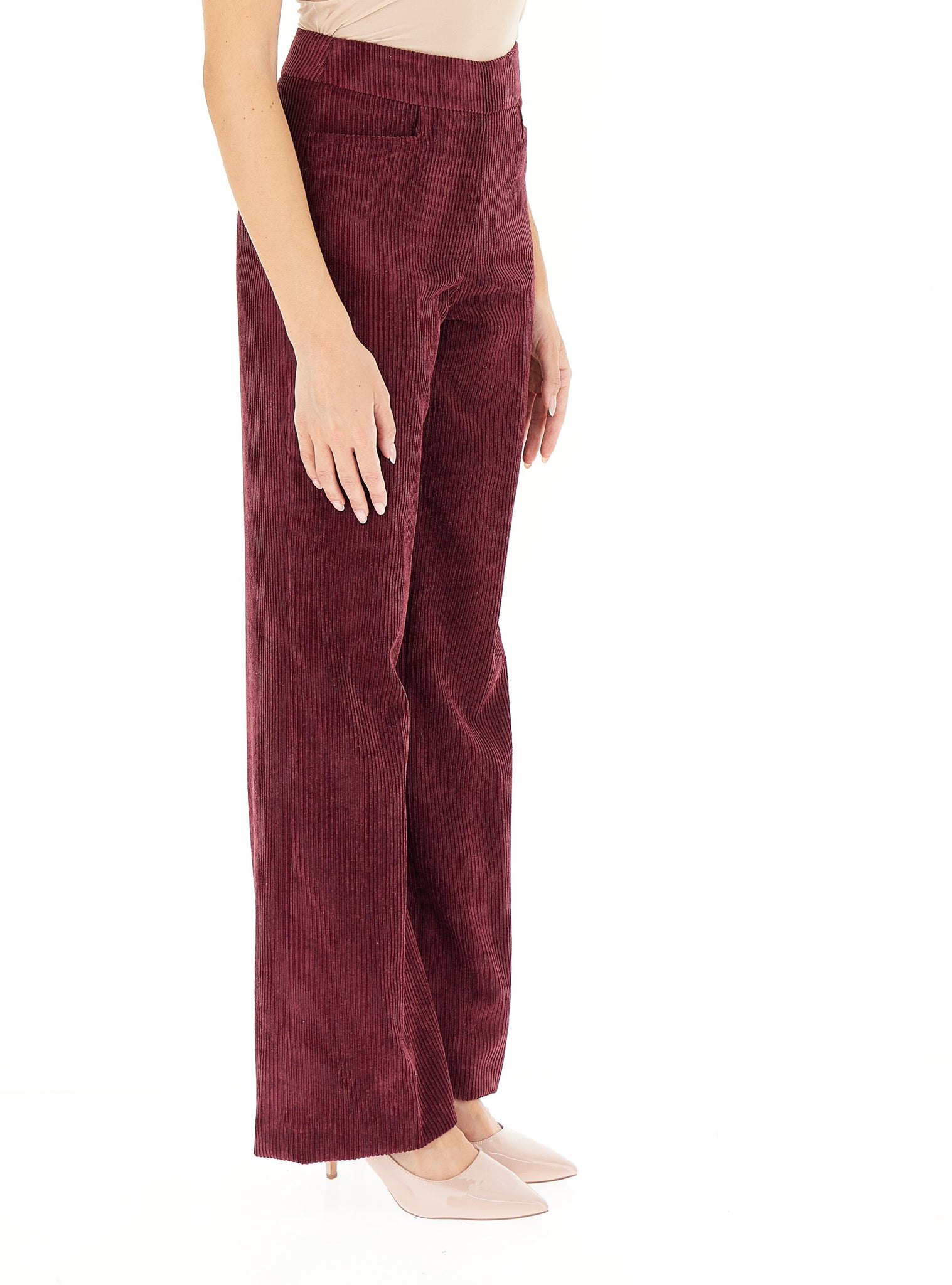 Pantalone a Coste con Dettagli Oro / Bordeaux - Ideal Moda
