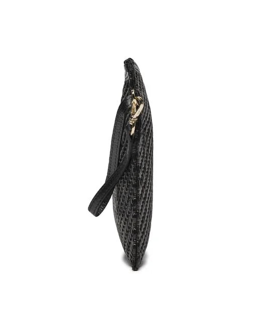 Pochette con Inserti in Rafia / Nero - Ideal Moda