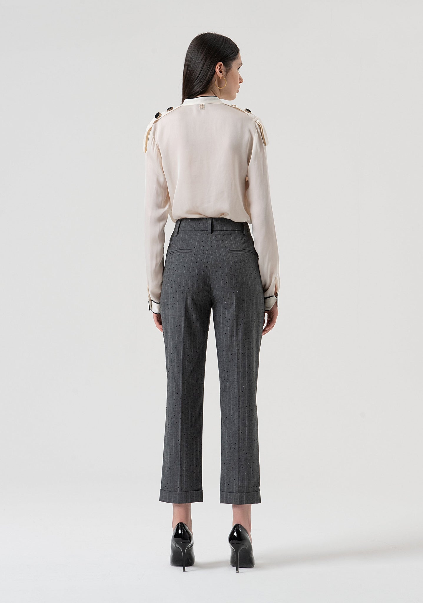 Pantalone Regular in Tessuto Gessato / Grigio