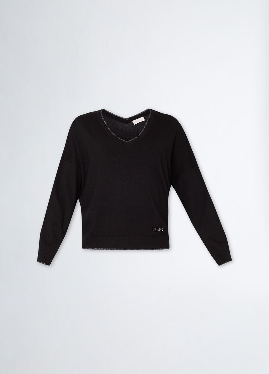 Maglia con Scollo a V Ampio / Nero - Ideal Moda