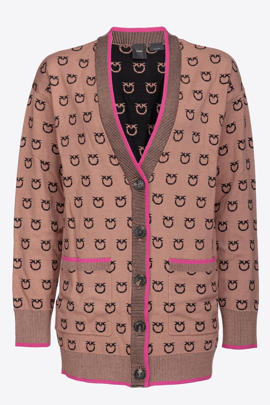 Cardigan con Fantasia Jacquard Logo / Beige - Ideal Moda