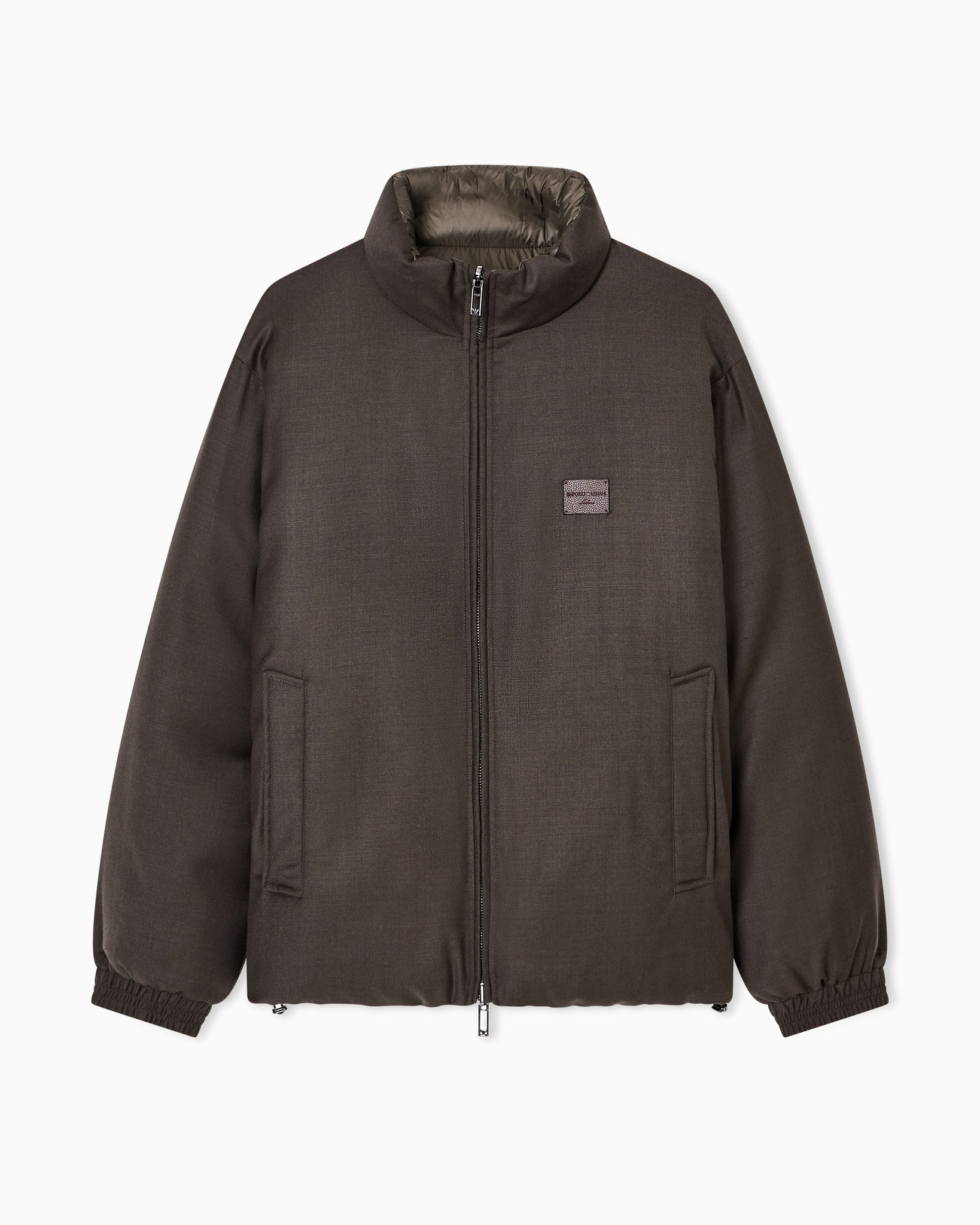 Piumino Reversibile in Twill Misto Lana / Verde