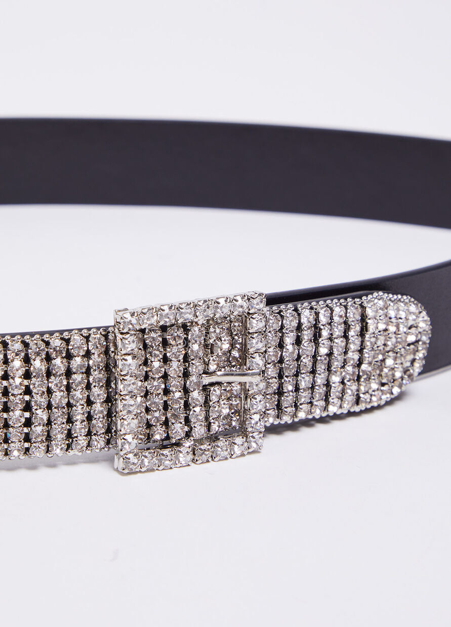 Cintura in Maglia con Dettagli Strass / Nero - Ideal Moda