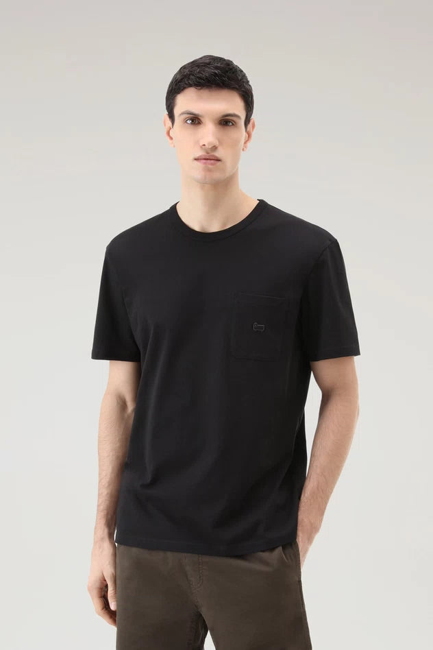 T-Shirt in Puro Cotone con Taschino / Nero - Ideal Moda
