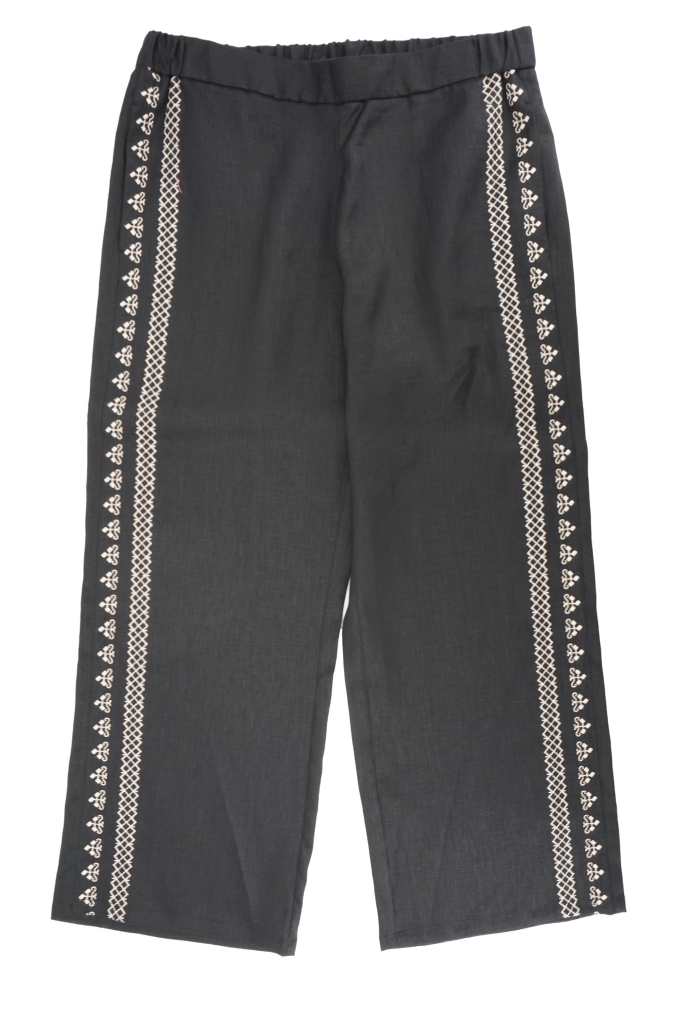 Pantalone in Puro Lino con Ricamo / Nero - Ideal Moda