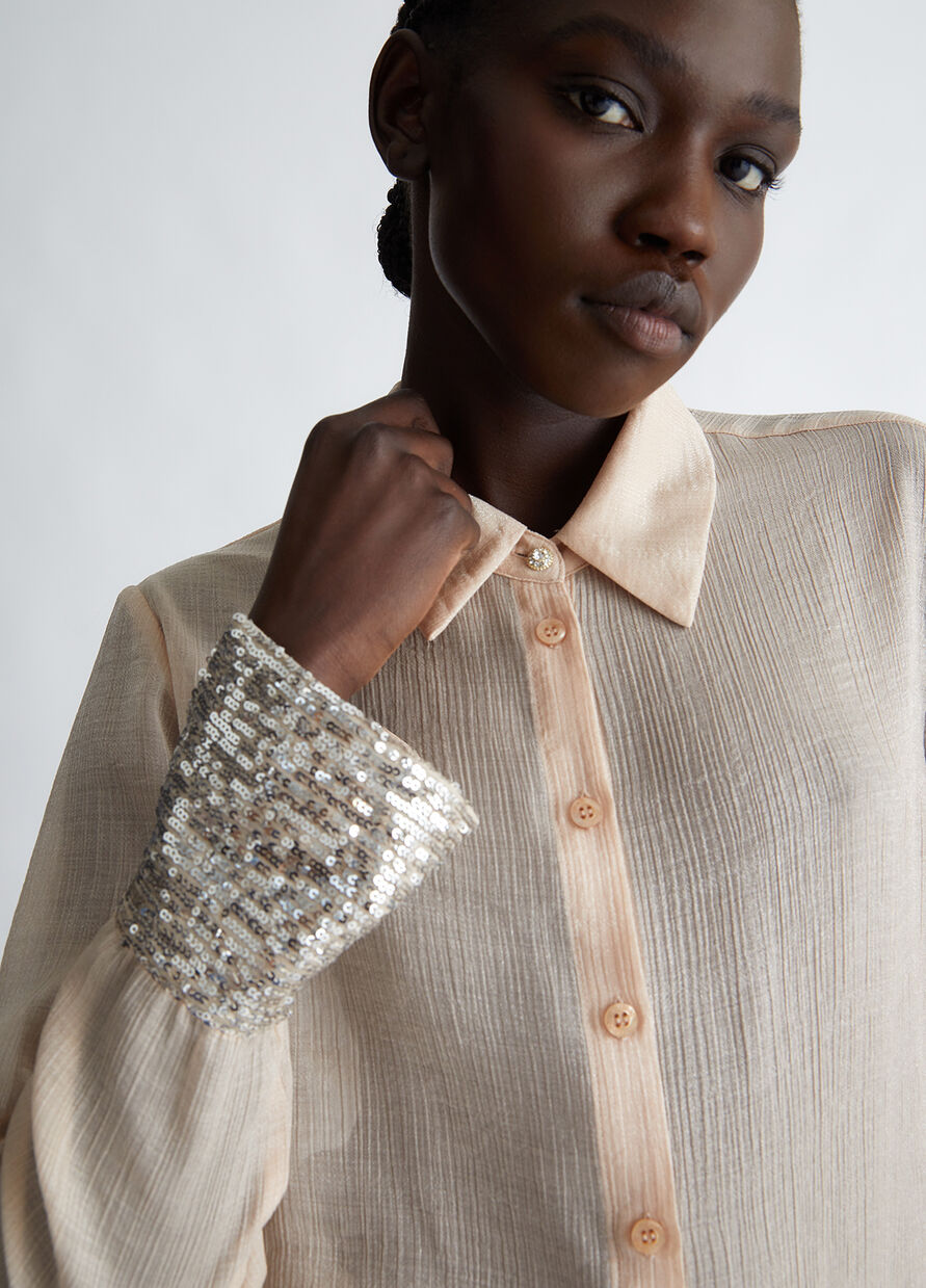 Camicia con Paillettes / Beige - Ideal Moda