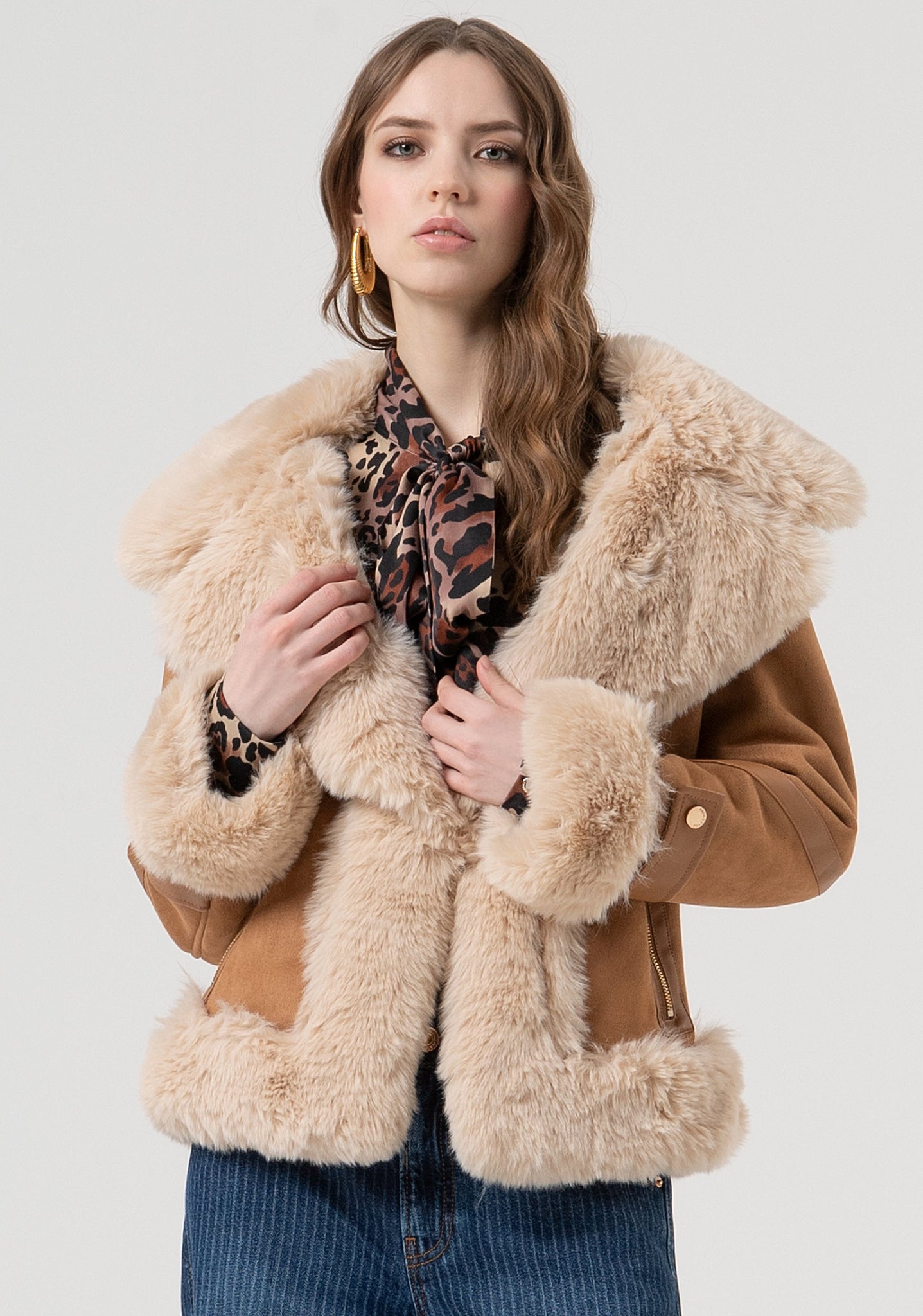 Giacca Biker con Zip Centrale / Marrone