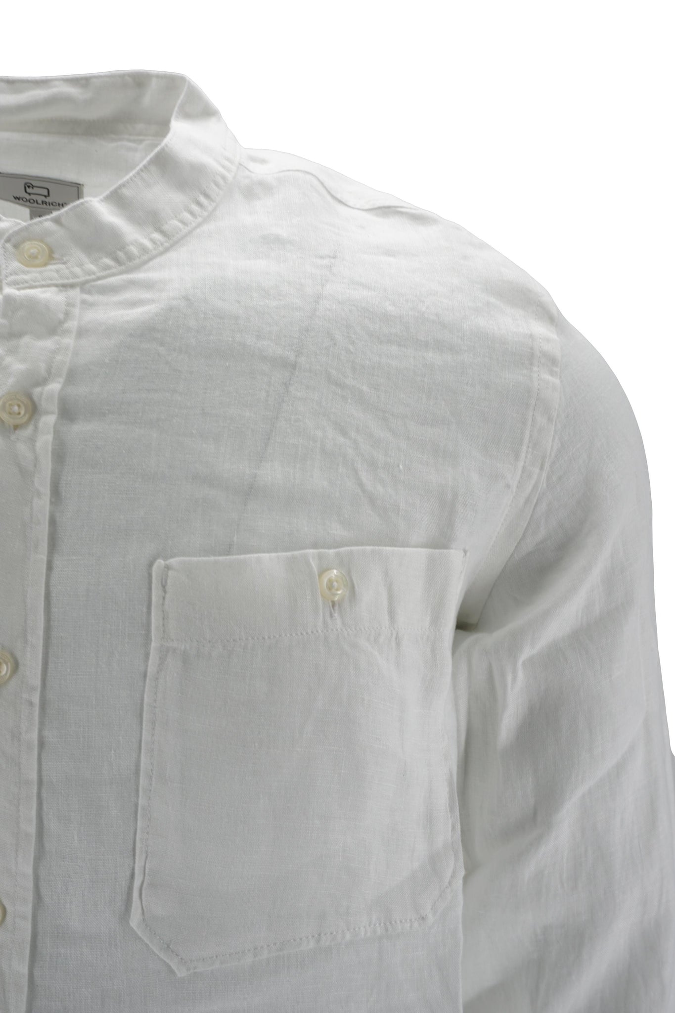 Camicia in Puro Lino con Colletto alla Coreana / Bianco - Ideal Moda