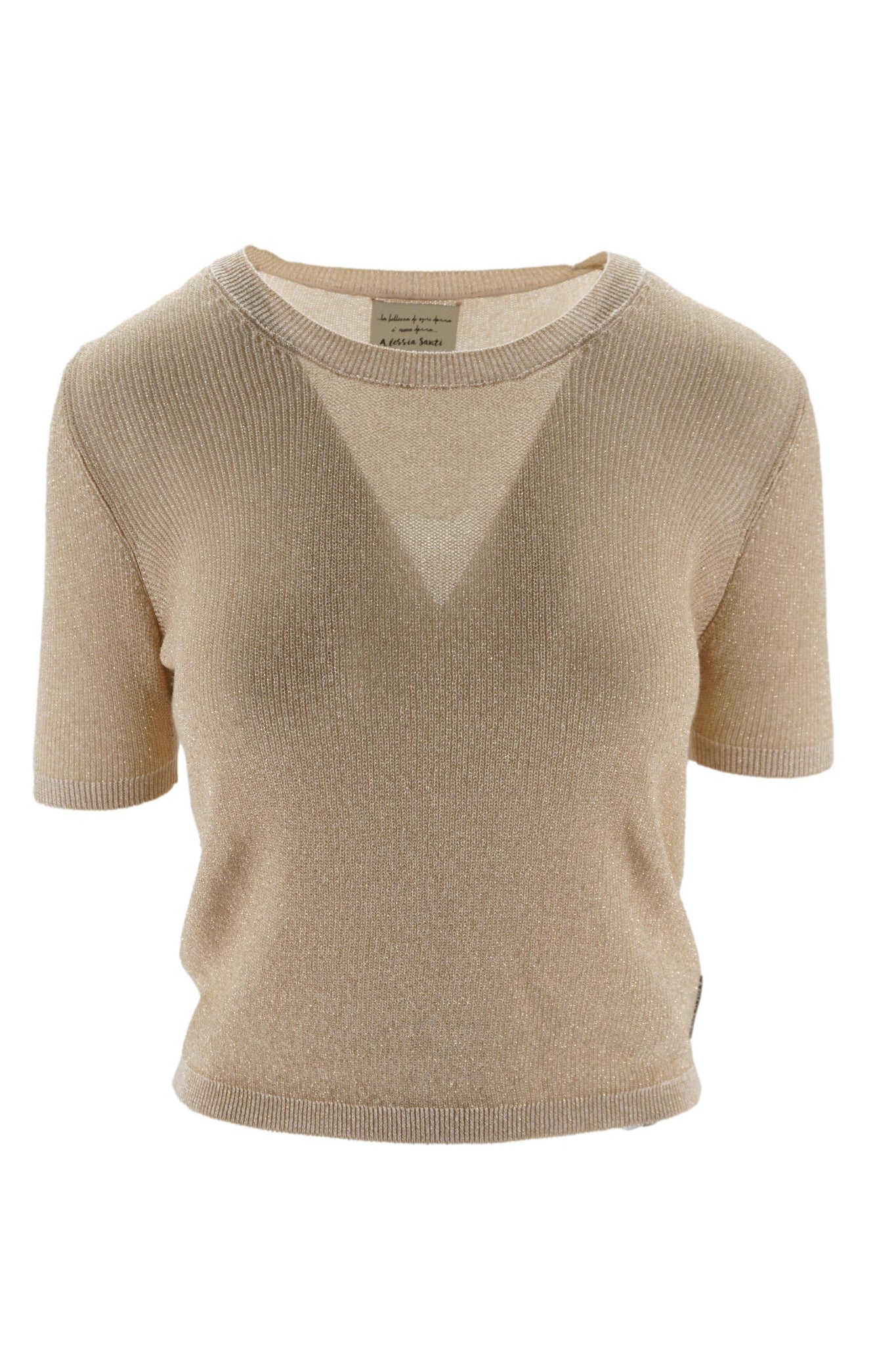 T-Shirt in Filo di Cotone / Beige - Ideal Moda