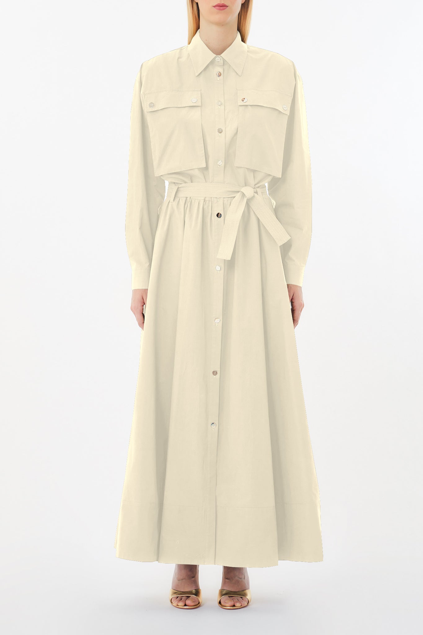 Vestito Chemisier Lungo / Beige - Ideal Moda