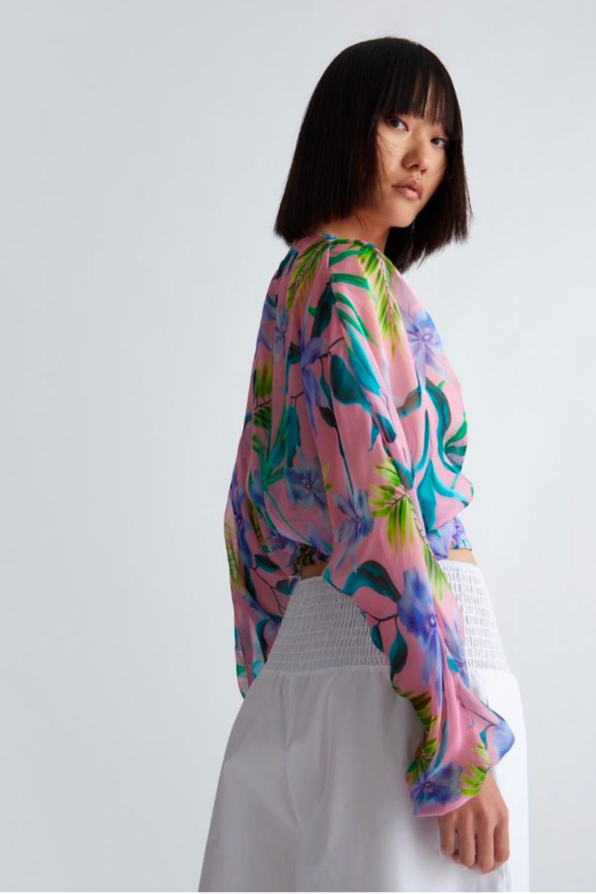 Blusa in Chiffon con Fantasia / Rosa - Ideal Moda