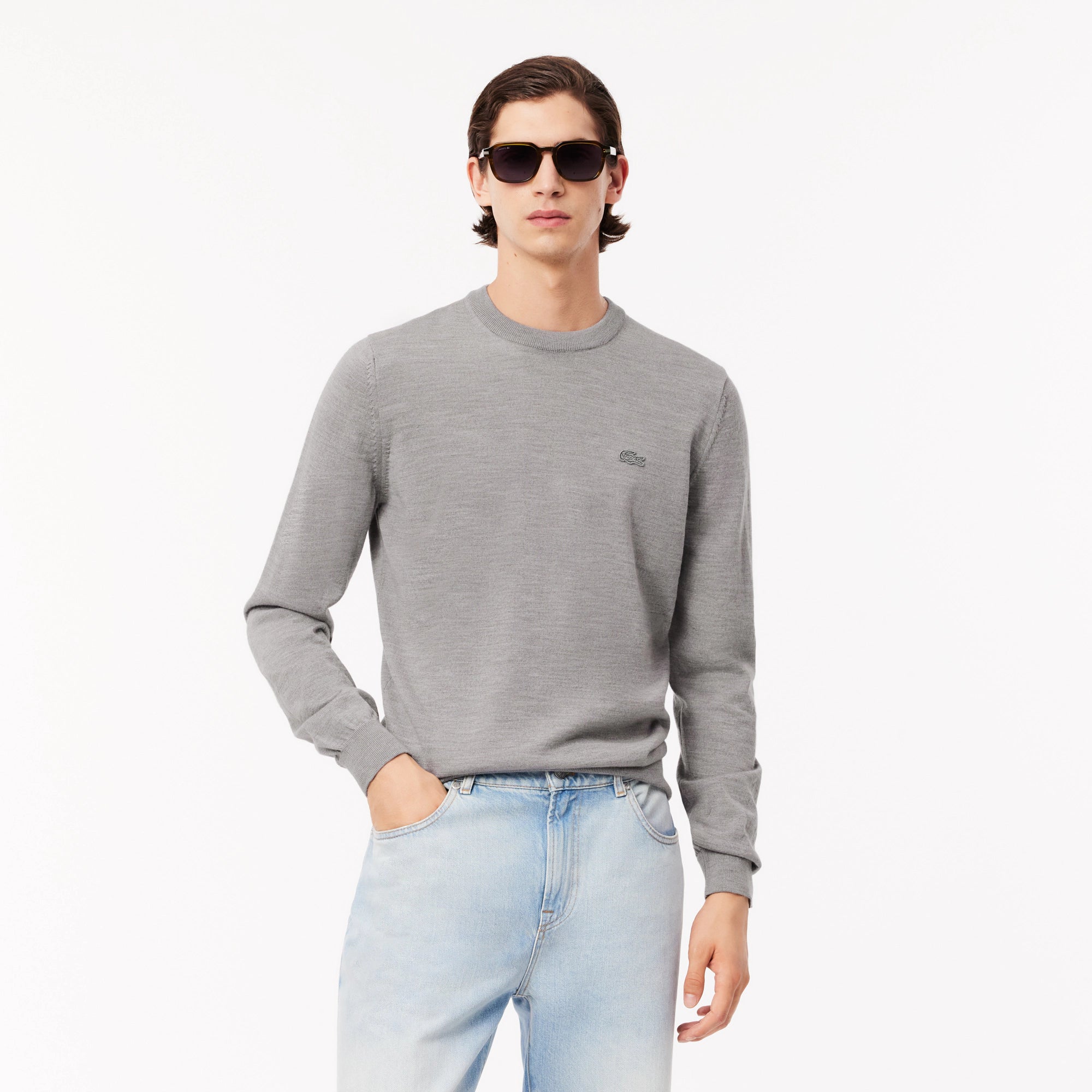 Pullover in Lana Merino con Collo Rotondo / Grigio - Ideal Moda