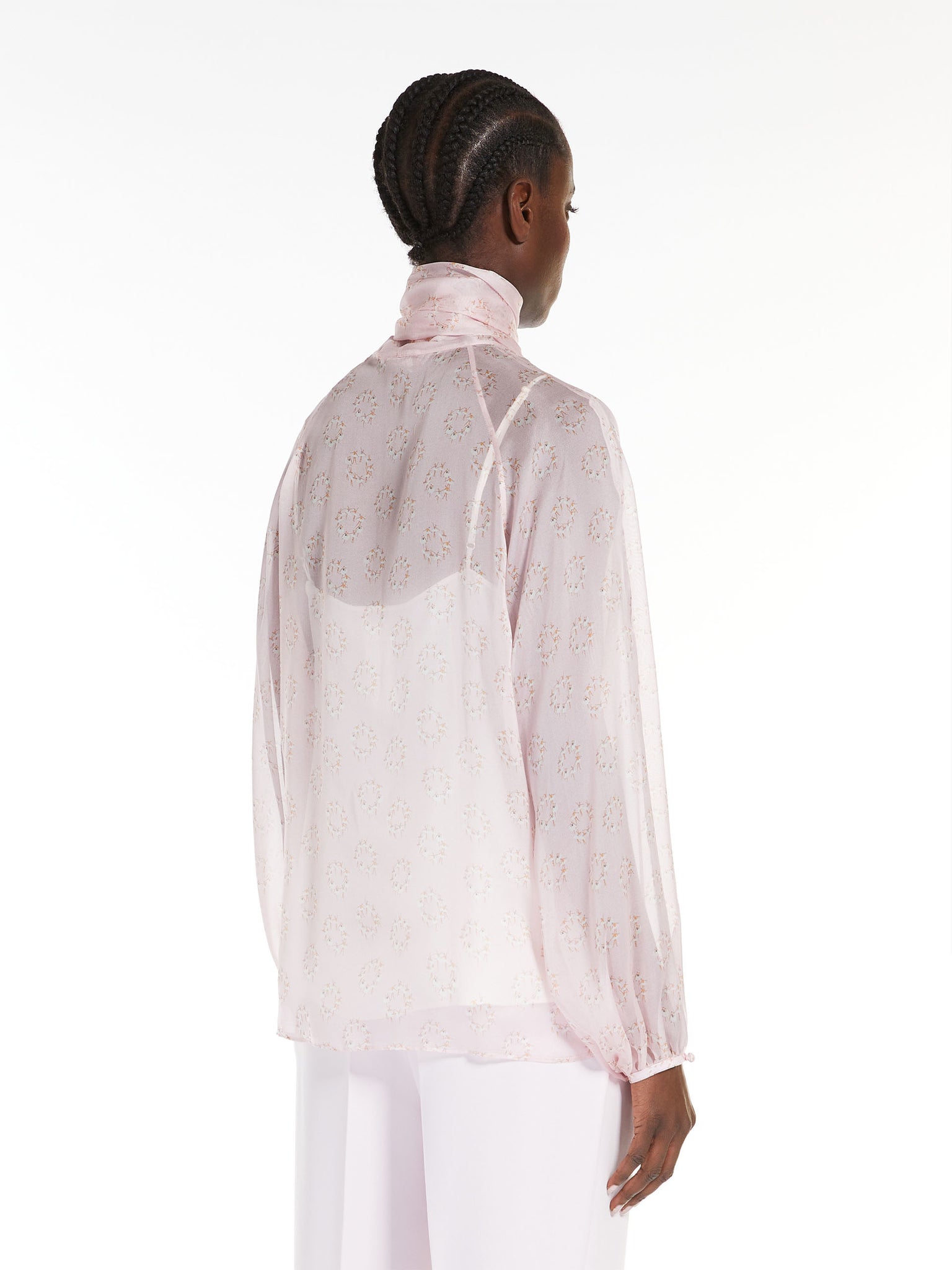 Blusa con Fiocco in Seta Stampata / Rosa - Ideal Moda