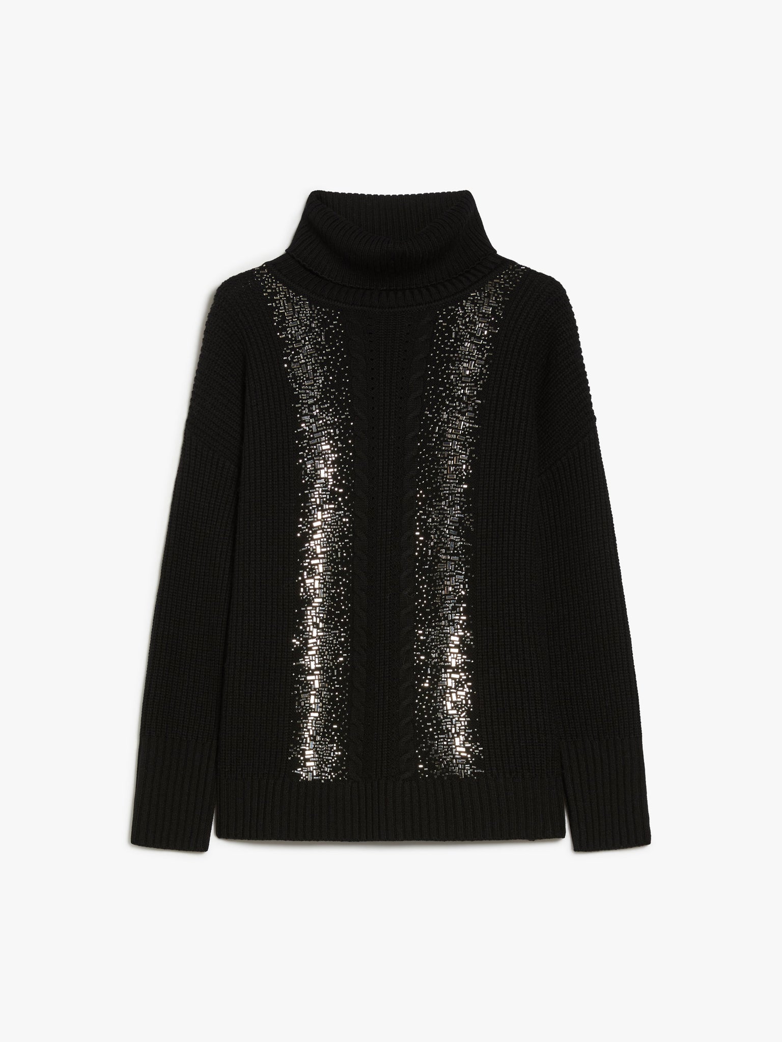Pullover a Collo Alto in Lana a Coste / Nero - Ideal Moda