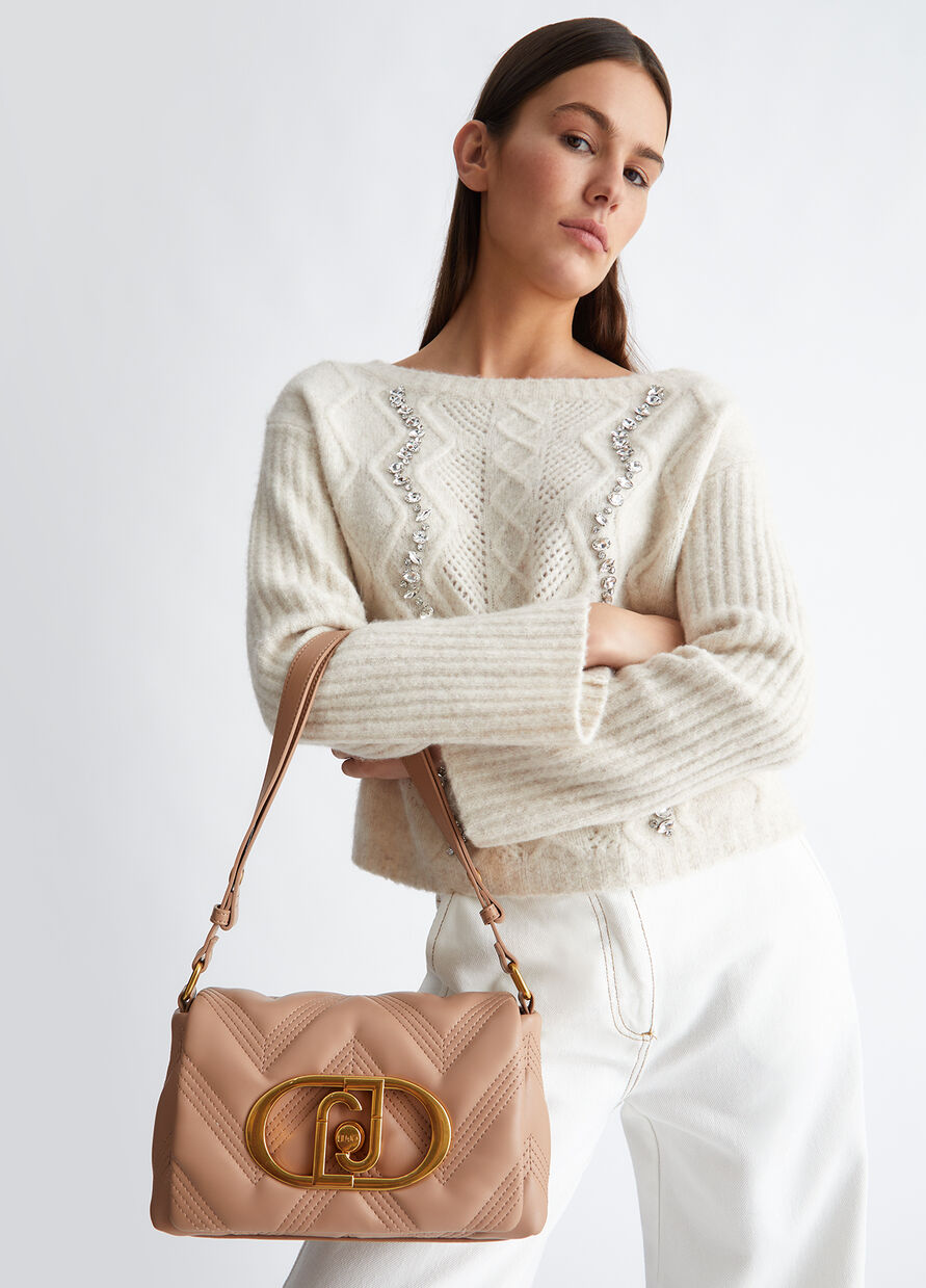 Borsa a Tracolla con Logo / Beige - Ideal Moda