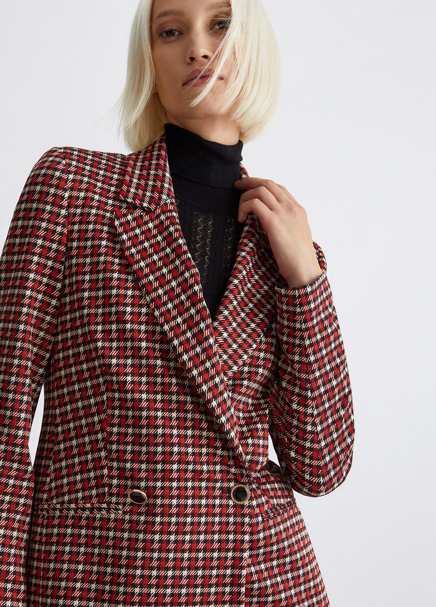 Giacca con Fantasia Pied de Poule / Rosso - Ideal Moda