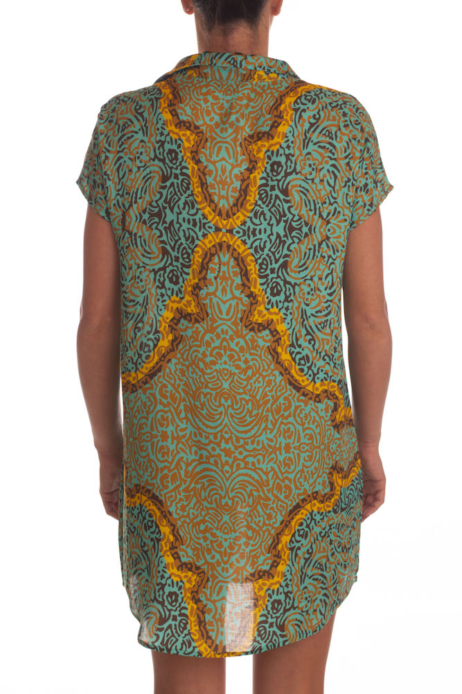 Camicia a caftano in viscosa a fantasia / Verde - Ideal Moda