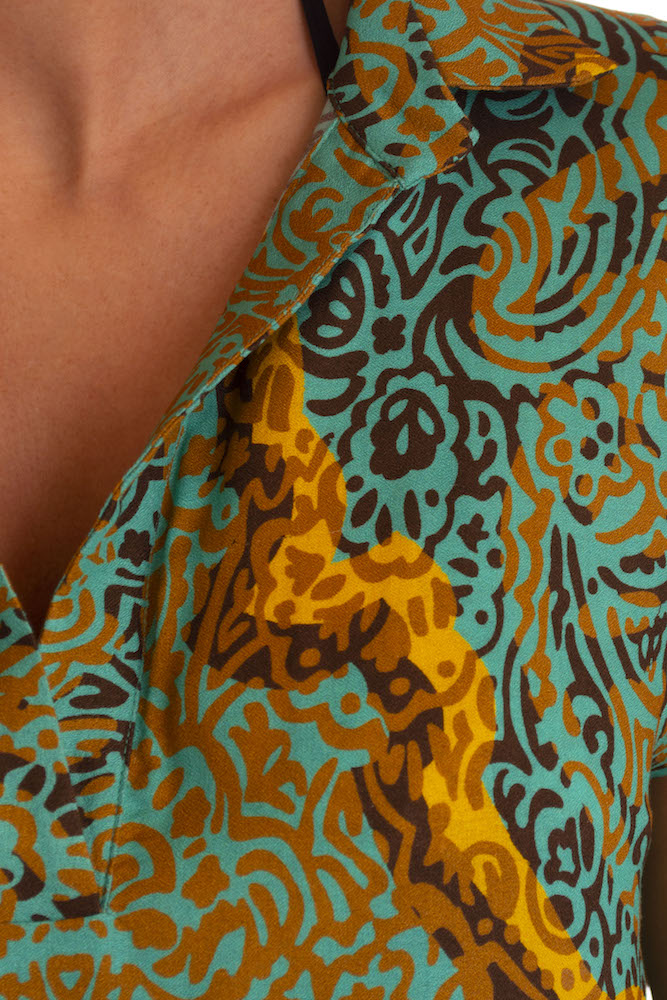 Camicia a caftano in viscosa a fantasia / Verde - Ideal Moda