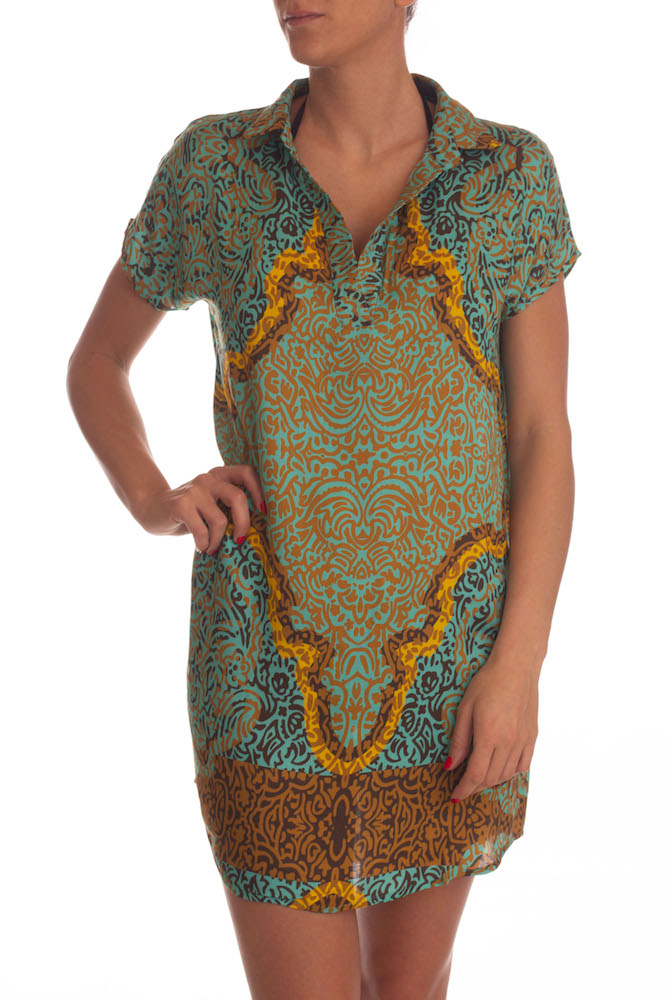 Camicia a caftano in viscosa a fantasia / Verde - Ideal Moda