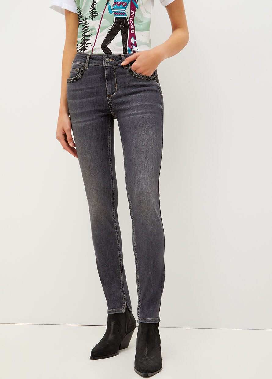 Jeans Skinny con Strass Liu Jo / Grigio - Ideal Moda