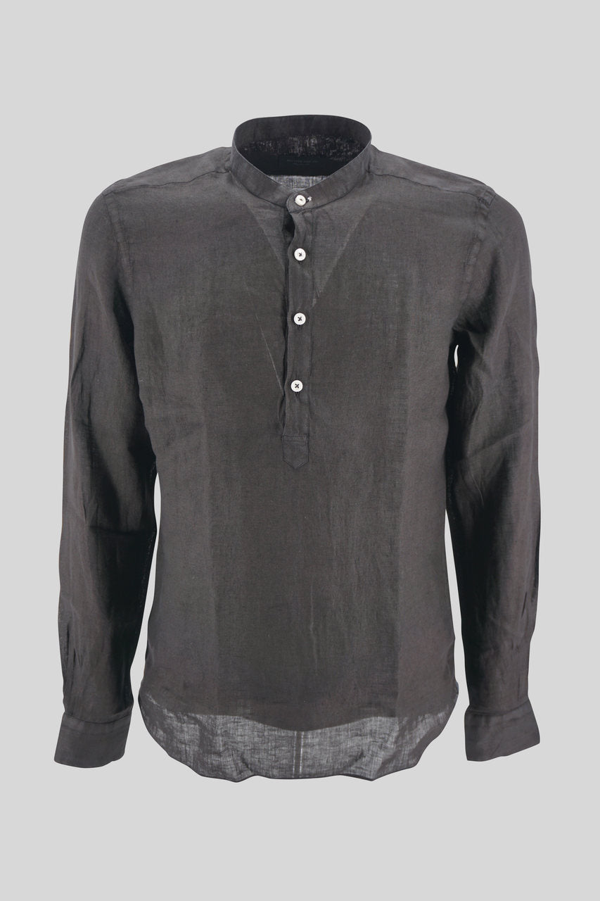 Polo Coreana in Lino / Nero - Ideal Moda