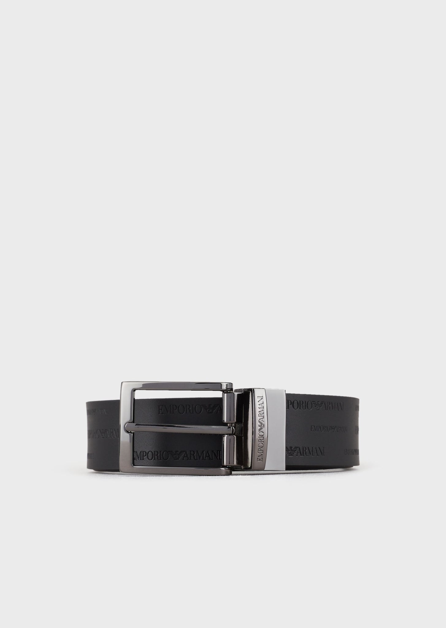 Cintura in pelle con logo embossed all over / Nero - Ideal Moda