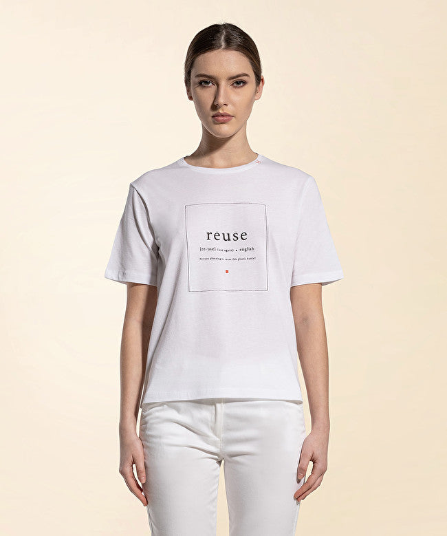 T-shirt con slogan eco sul davanti / Bianco - Ideal Moda