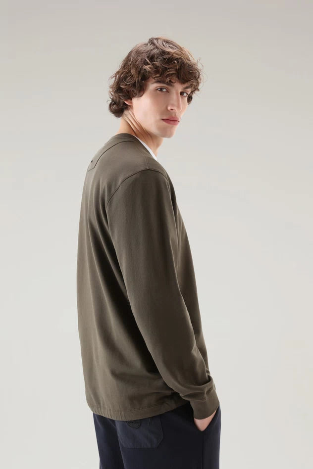 Felpa Girocollo in Cotone Woolrich / Verde - Ideal Moda
