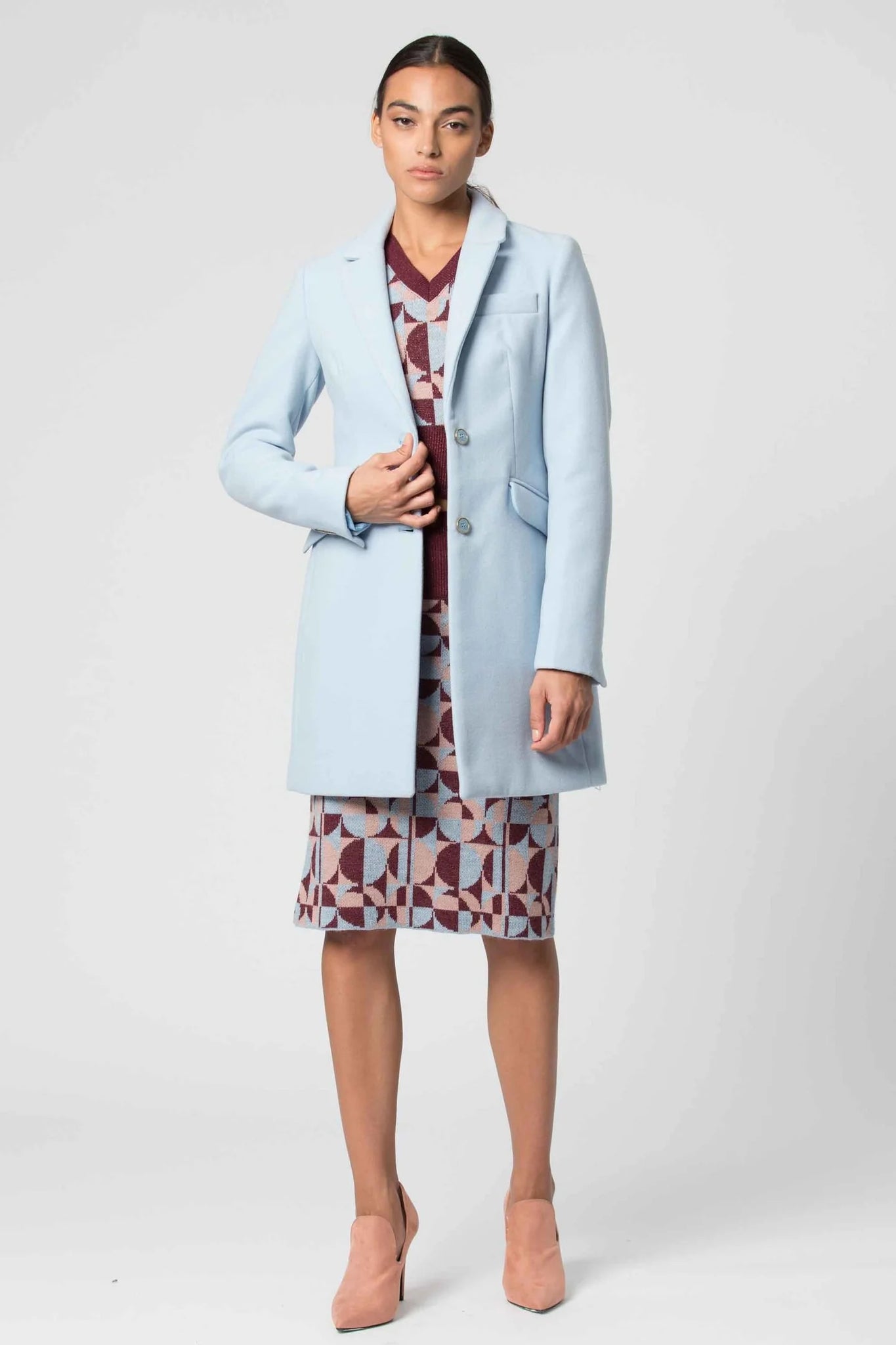 Cappotto con Tasche a Patta Kocca / Azzurro - Ideal Moda