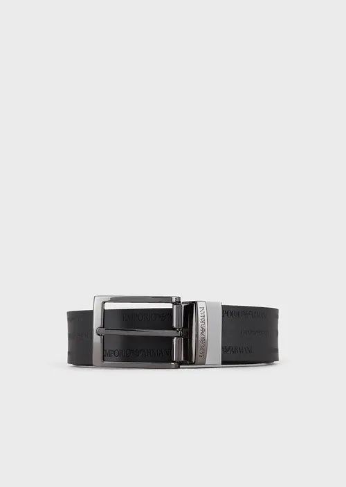 Cintura Reversibile in Pelle con Lettering Emporio Armani / Nero - Ideal Moda
