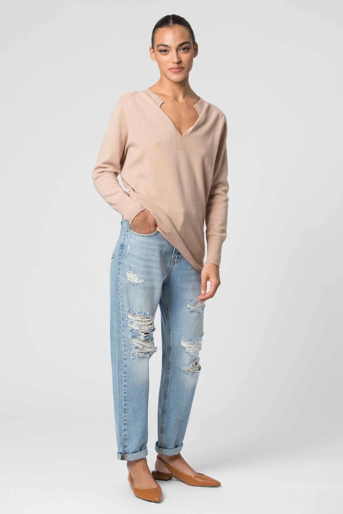 Maglia con Scollo a V Kocca / Beige - Ideal Moda