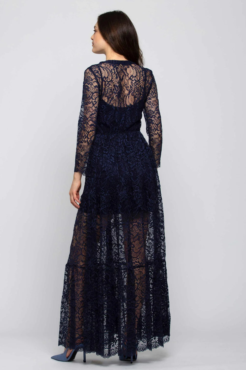Abito Lungo in Pizzo Kocca / Blu - Ideal Moda