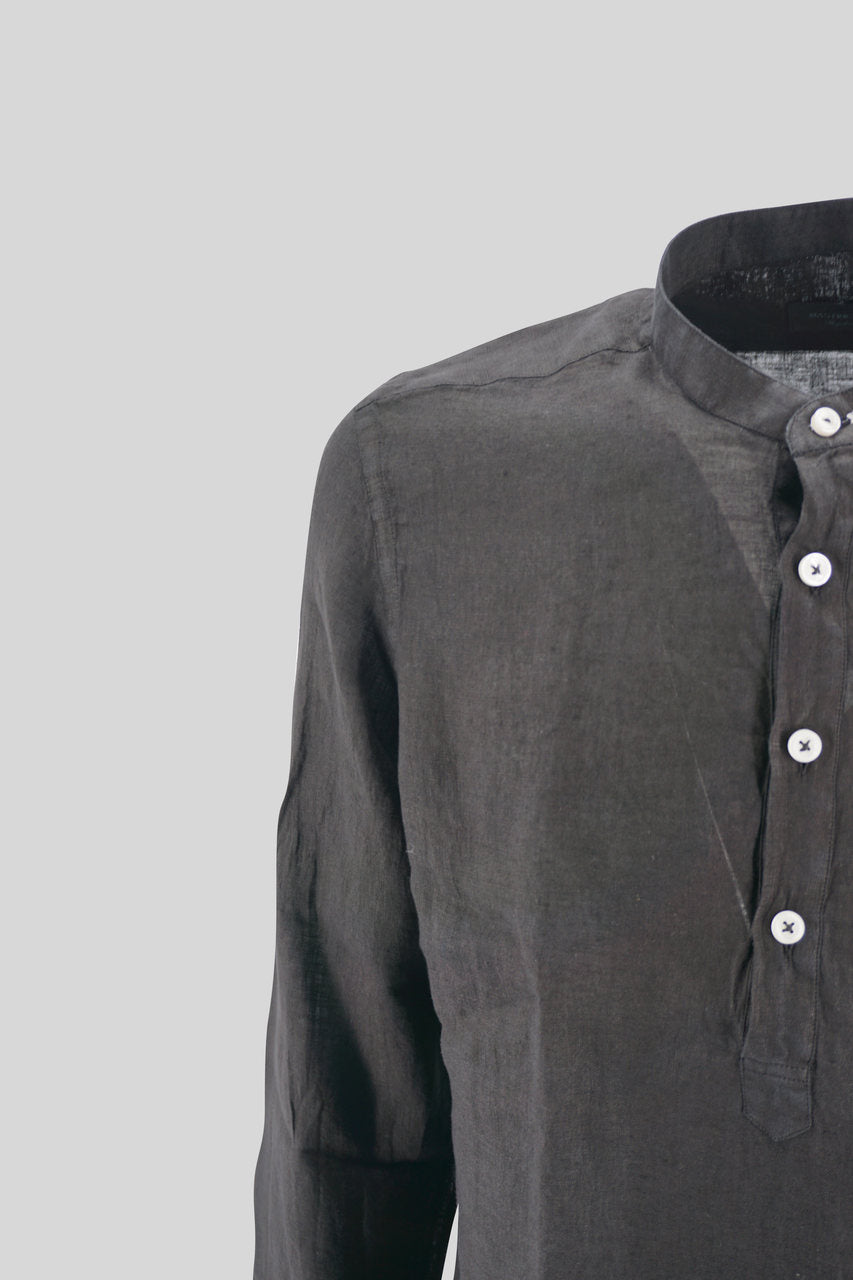 Polo Coreana in Lino / Nero - Ideal Moda
