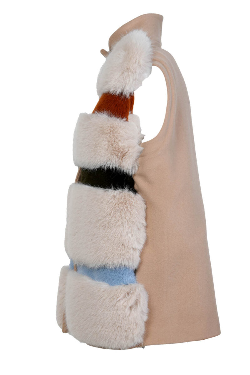 Gilet con Inserti in Ecopelliccia / Beige - Ideal Moda