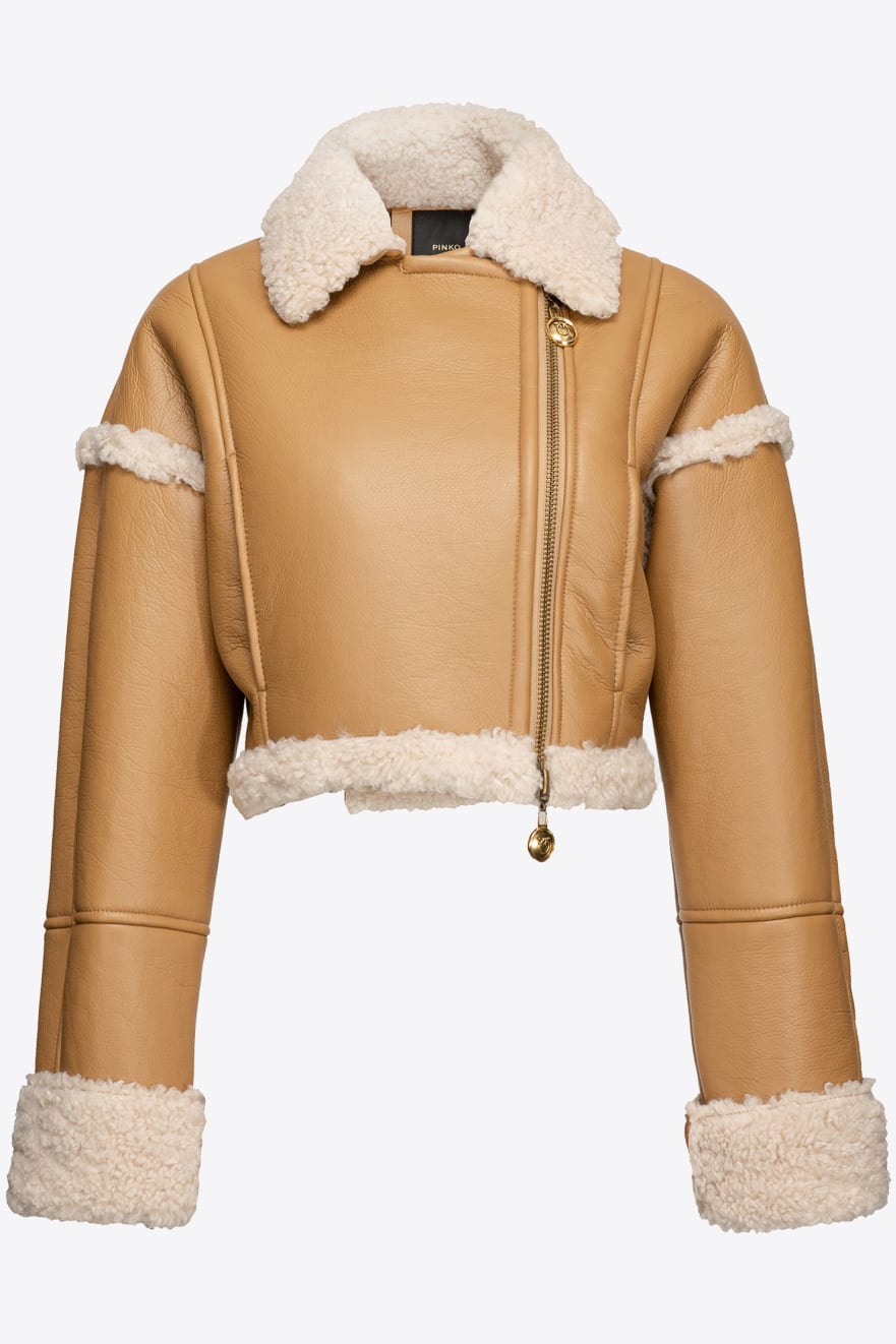 Giubbino Corto Effetto Montone Pinko / Beige - Ideal Moda