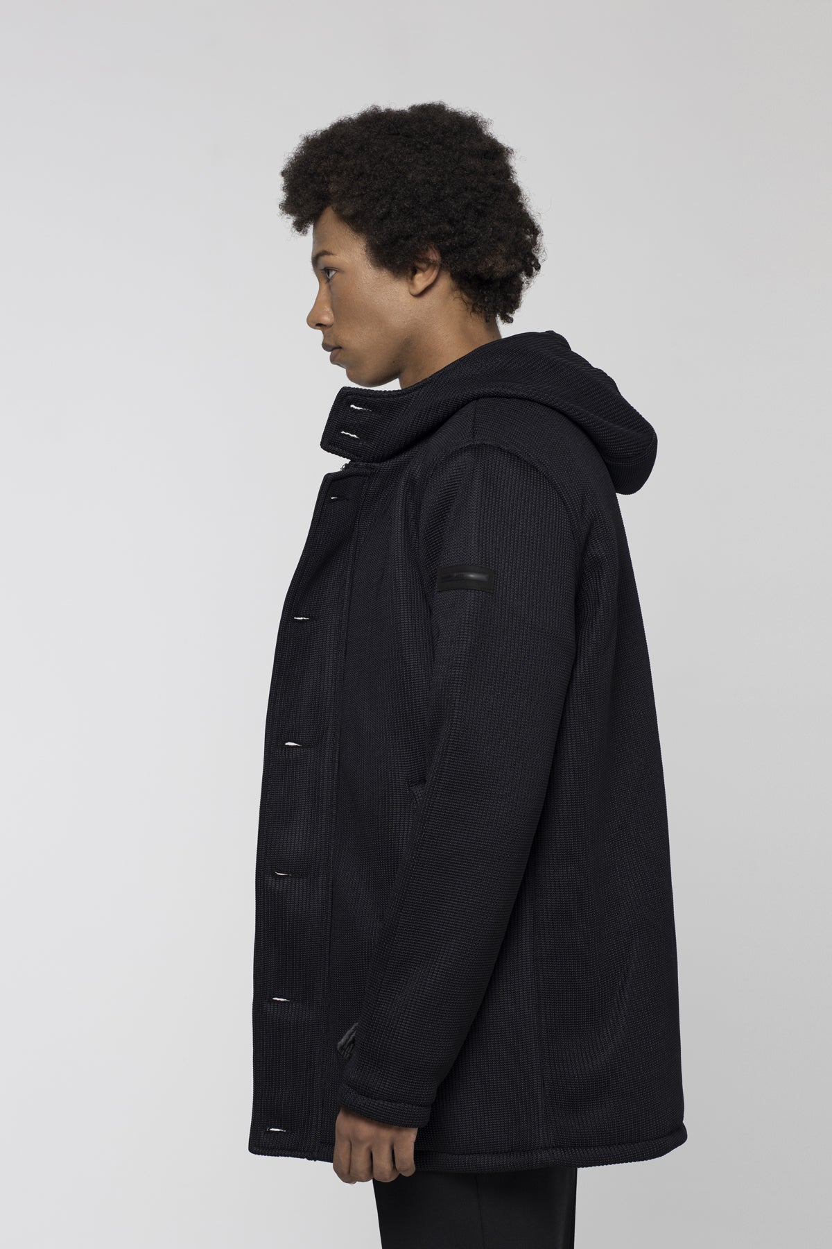 Giubbino Lungo in Tussuto con Struttura a Maglia / Nero - Ideal Moda