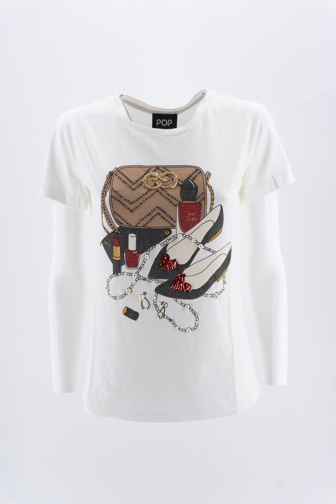 T-Shirt con Applicazioni / Bianco - Ideal Moda