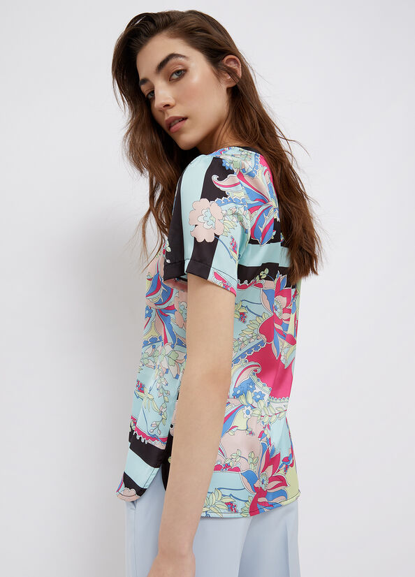 T-Shirt Liu Jo in raso / Azzurro - Ideal Moda