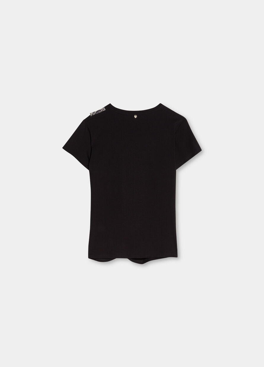 T-shirt Liu Jo con volants / Nero - Ideal Moda