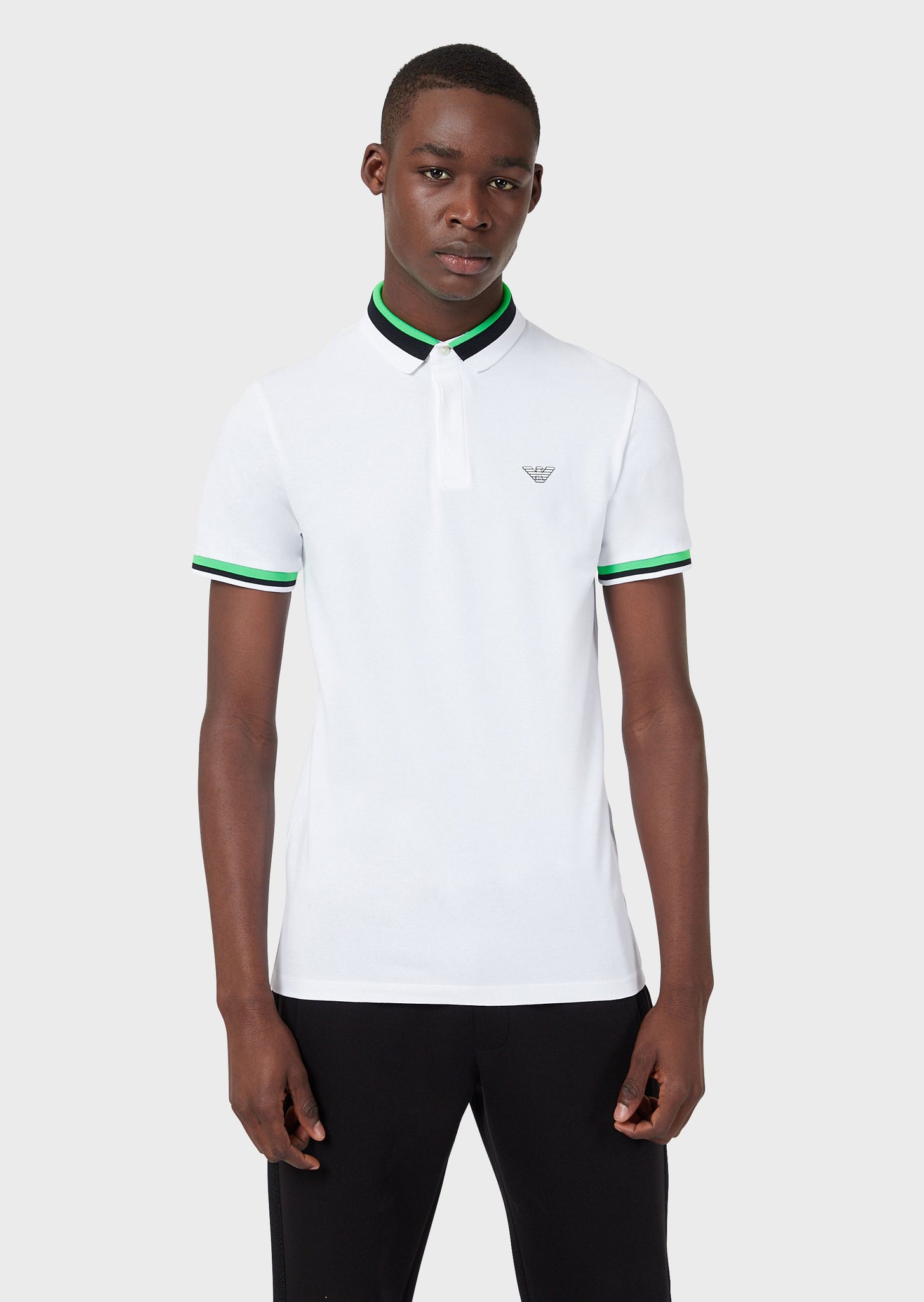 Polo in piquet stretch con collo a contrasto / Bianco - Ideal Moda