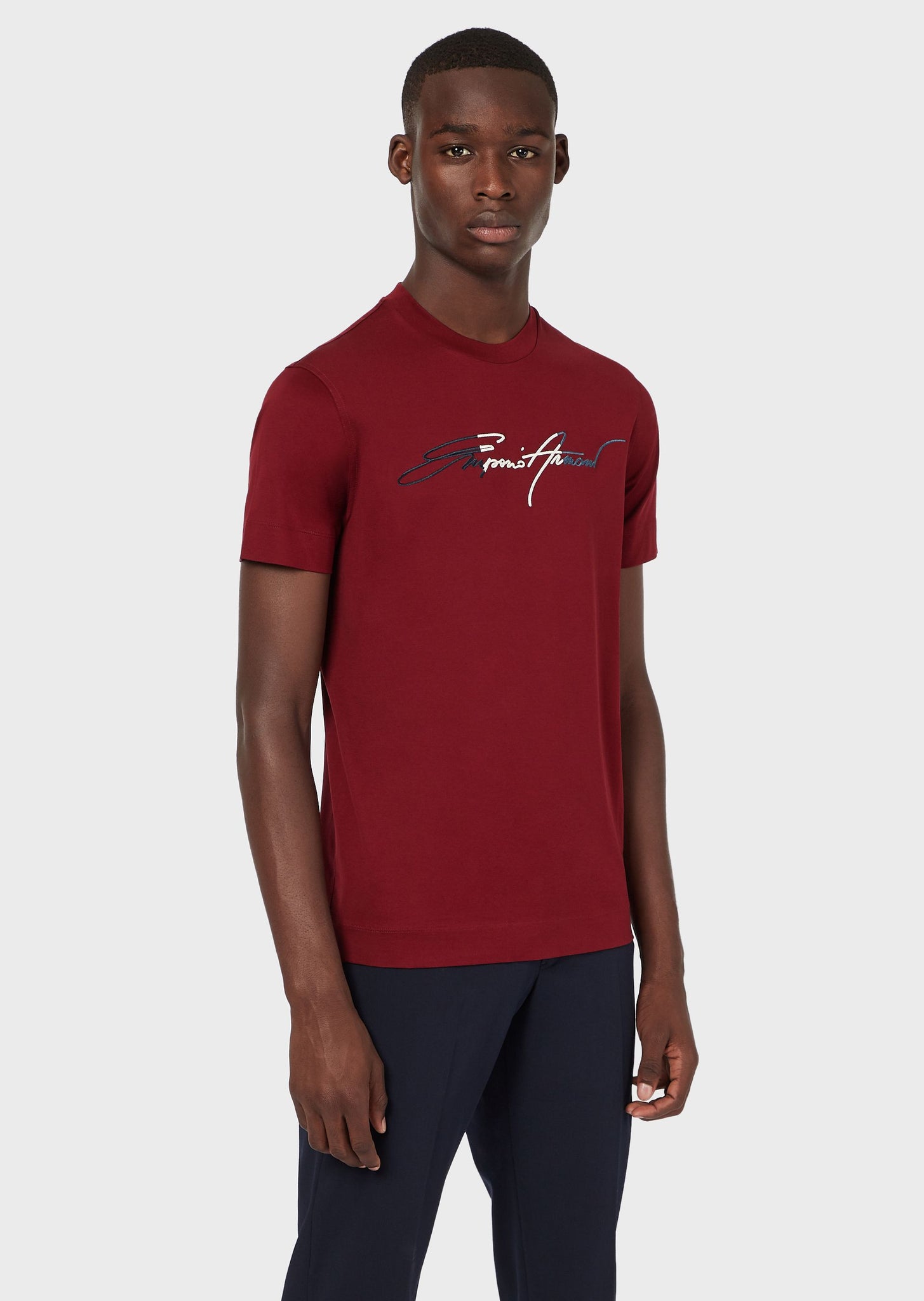 T-Shirt in jersey mercerizzato con ricamo logo signature / Bordeaux - Ideal Moda