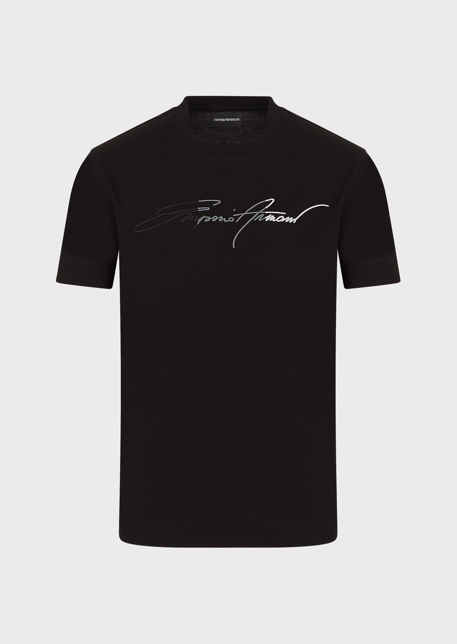 T-Shirt in jersey mercerizzato con ricamo logo signature / Nero - Ideal Moda