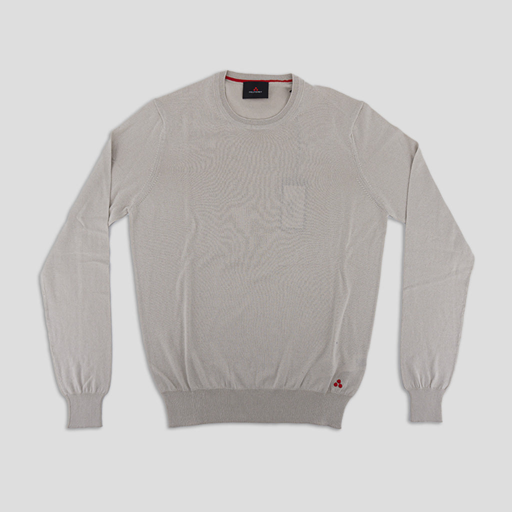 Maglia Girocollo in Puro Cotone / Beige - Ideal Moda