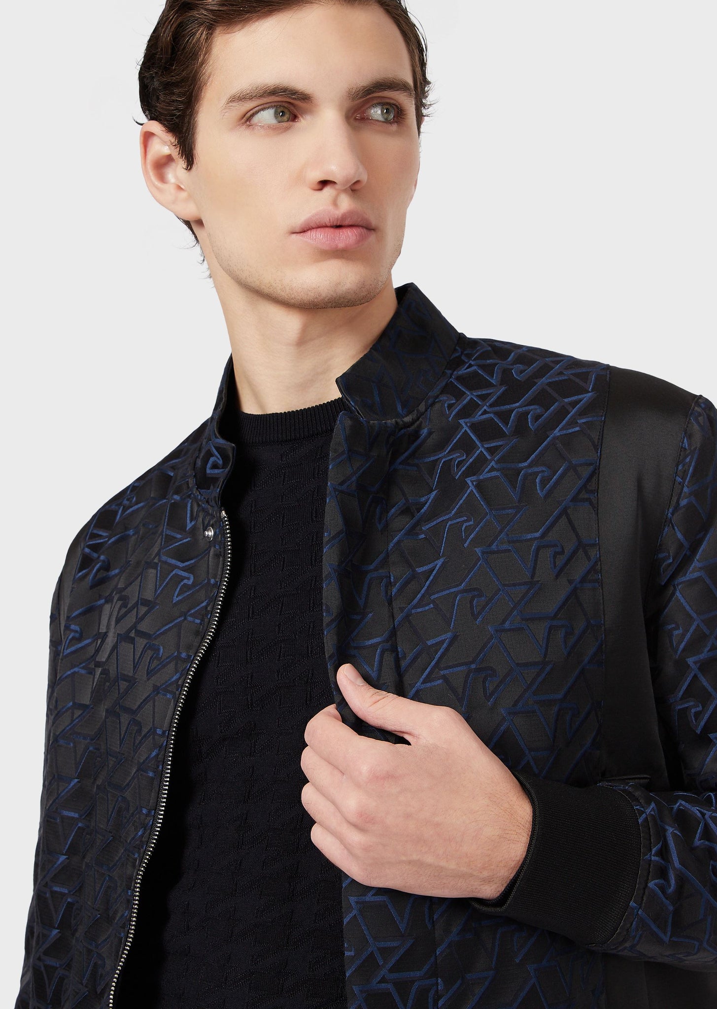 Maglione girocollo con pattern armaturato / Blu - Ideal Moda