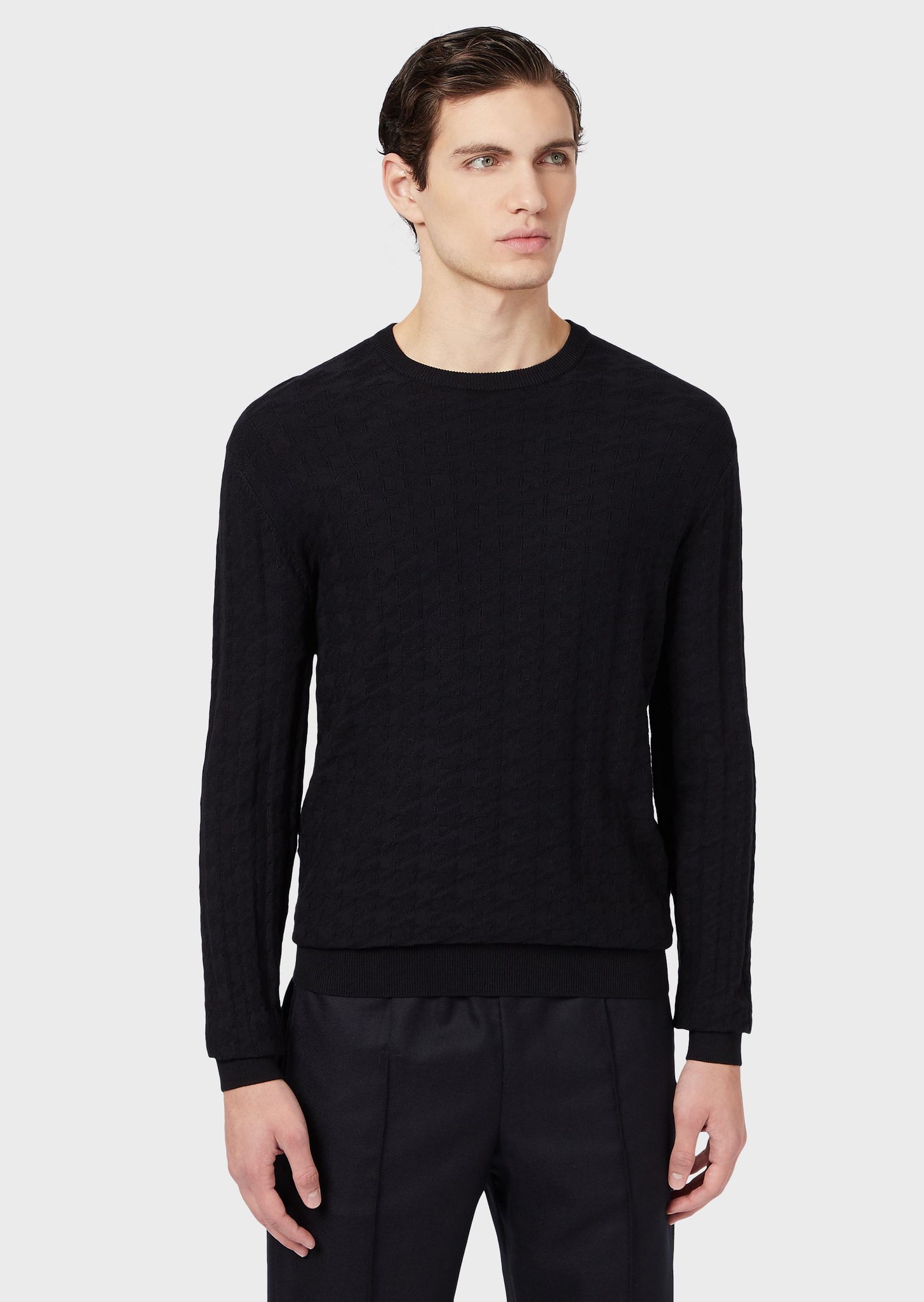 Maglione girocollo con pattern armaturato / Blu - Ideal Moda